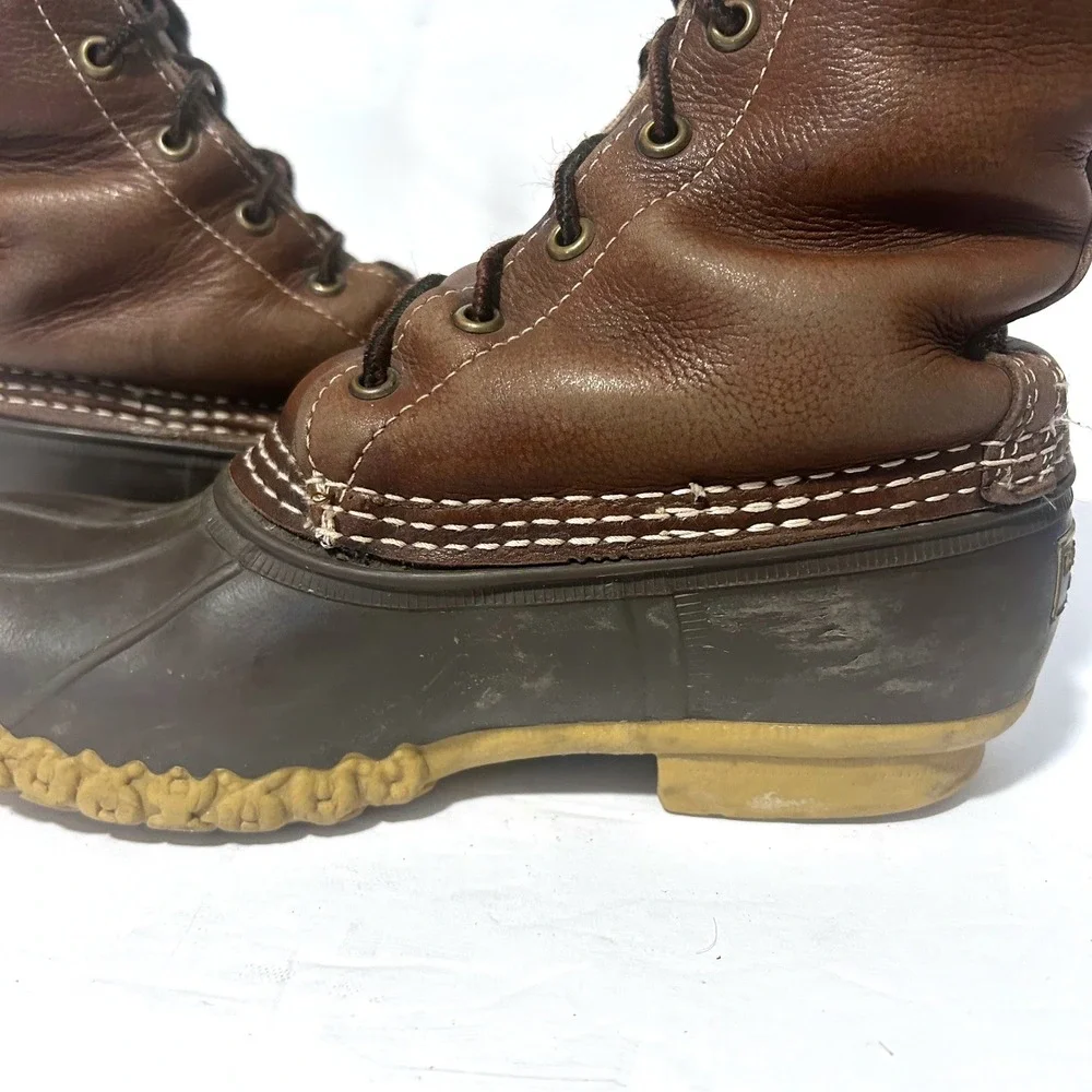 Vtg LL Bean Duck Boots Women 6 Brown Shearling Lined WP Hunting Leather Maine